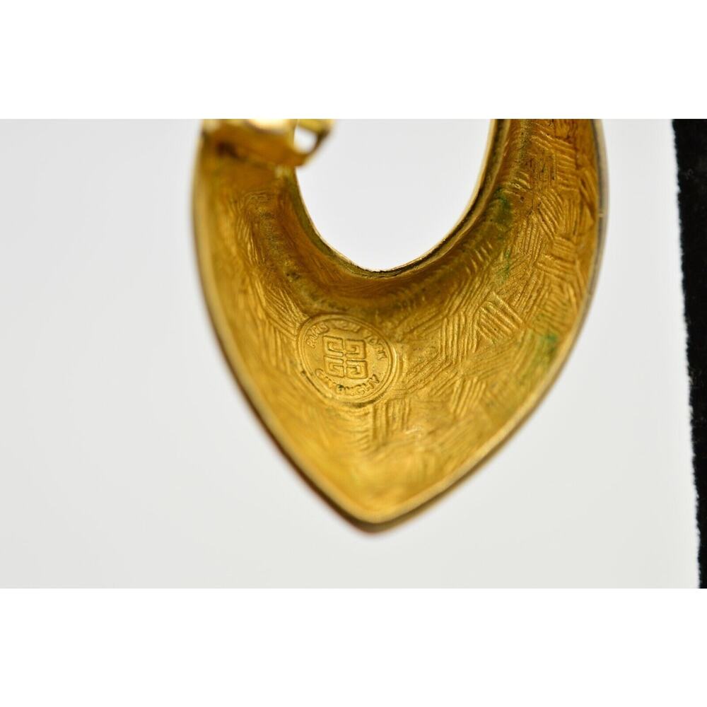 Givenchy Vintage Clip On Earrings Brushed Gold Chunky Runway Signed 1980s BinH - Picture 11 of 12
